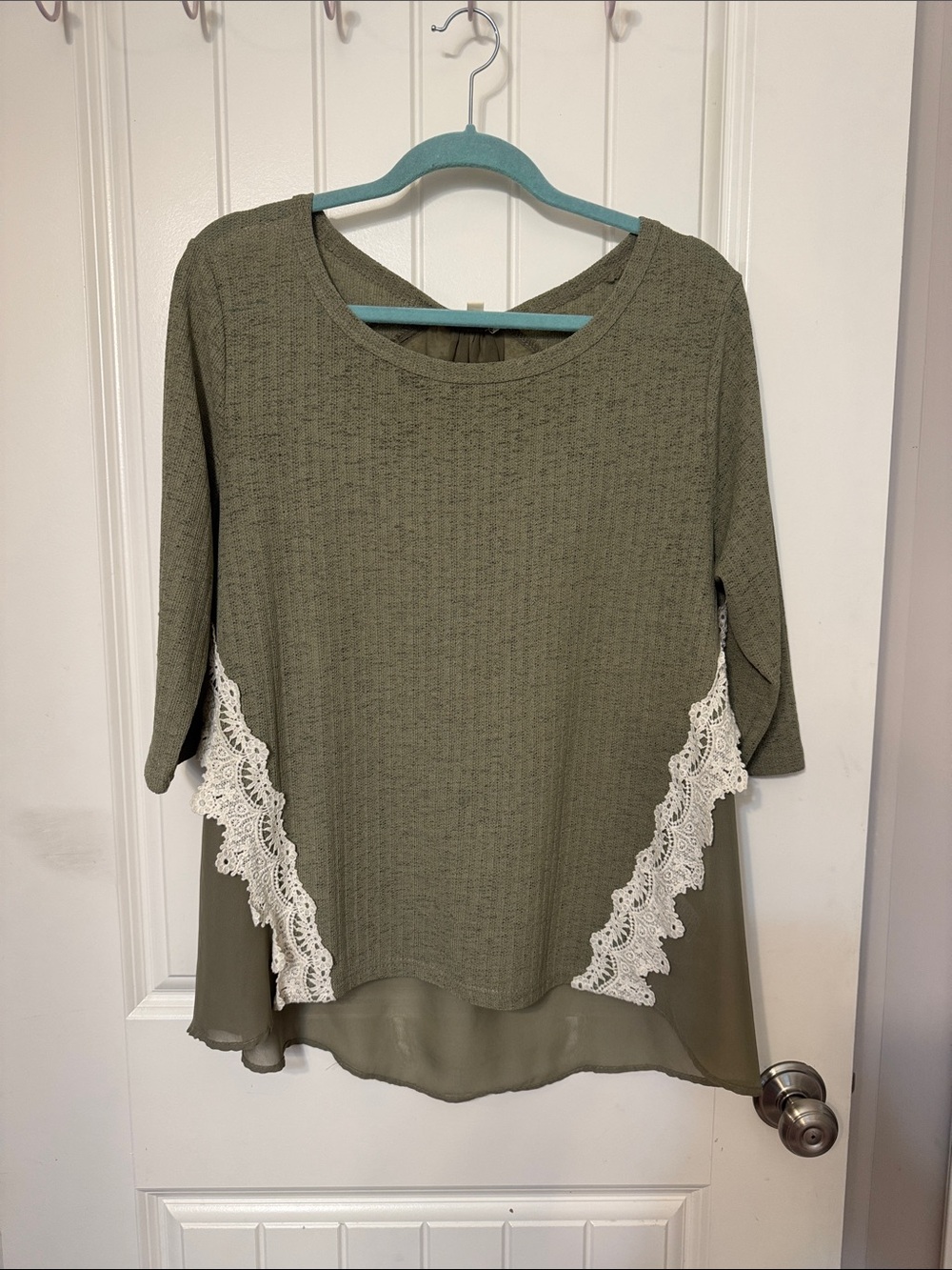 Umgee Olive Green Tunic with White Lace Insets